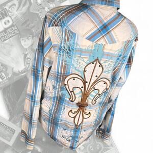 Vintage Seven Souls Graphic Grunge Skater Button Up Flannel Collared‎ Shirt